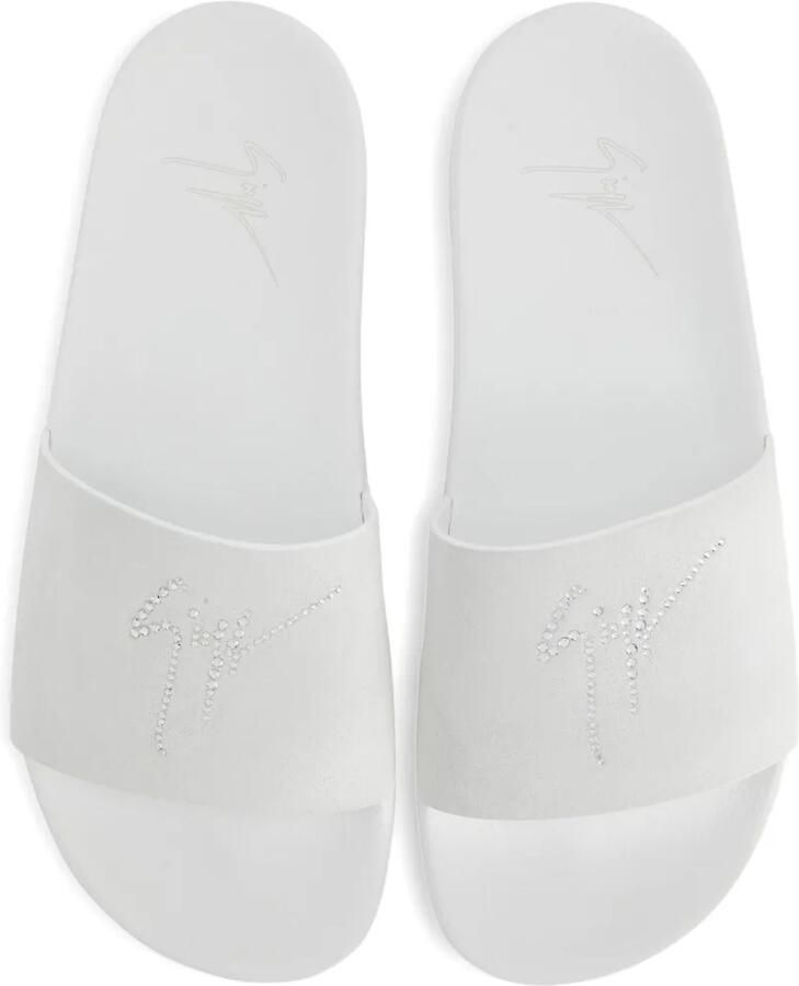 Giuseppe Zanotti Brett leren slippers verfraaid met kristallen Wit - Foto 2