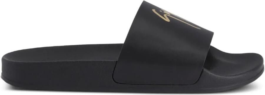 Giuseppe Zanotti Brett leren slippers verfraaid met logo Zwart