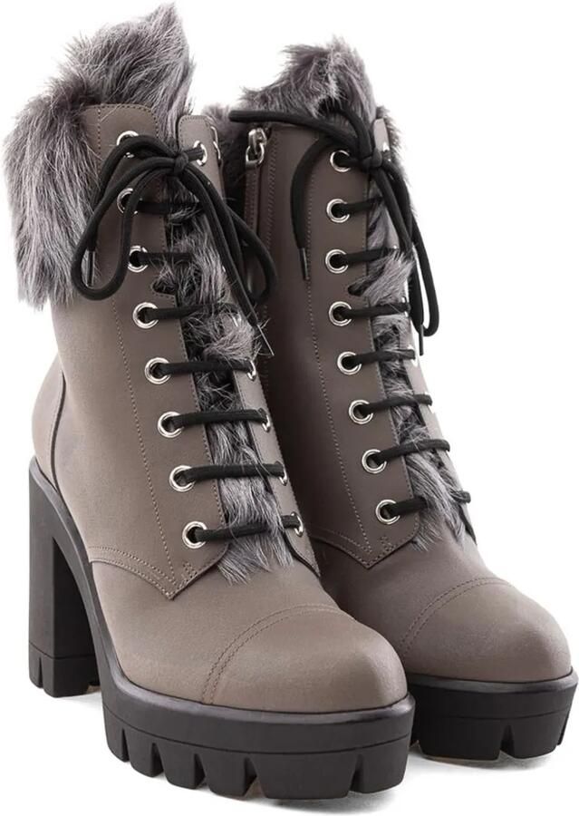Giuseppe Zanotti Enkellaarzen met afwerking van imitatiebont Grijs - Foto 3