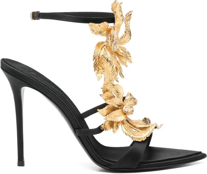 Giuseppe Zanotti Sandalen met naaldhak en bloemen-applicatie Zwart