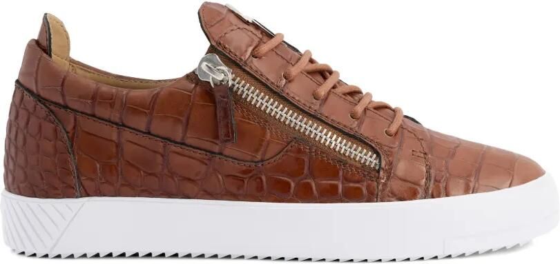 Giuseppe Zanotti Frankie leren sneakers met krokodillenprint en rits Bruin