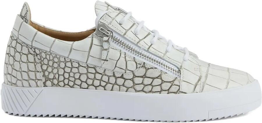 Giuseppe Zanotti Frankie sneakers met krokodillen-reliëf en rits Beige