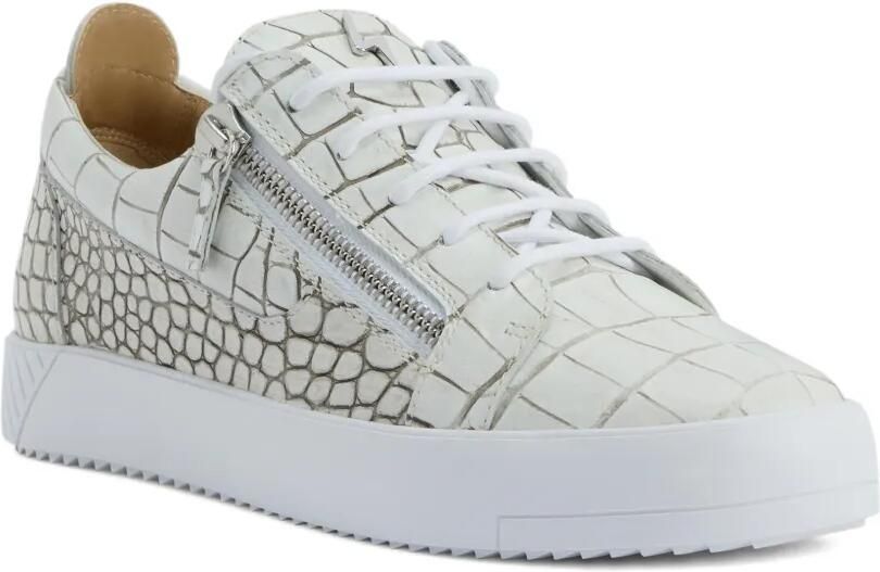 Giuseppe Zanotti Frankie sneakers met krokodillen-reliëf en rits Beige - Foto 4