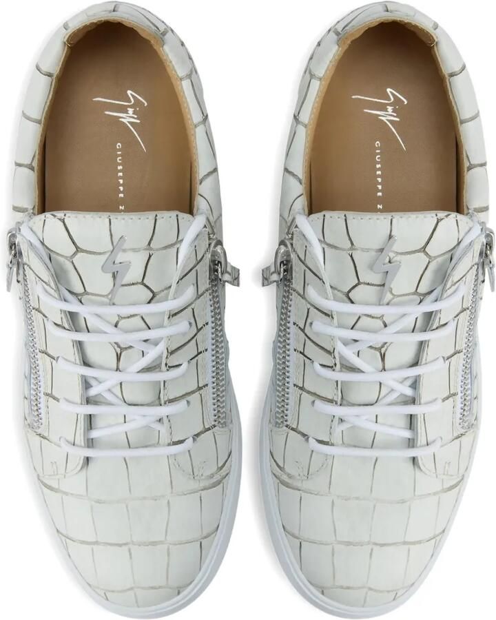 Giuseppe Zanotti Frankie sneakers met krokodillen-reliëf en rits Beige - Foto 2