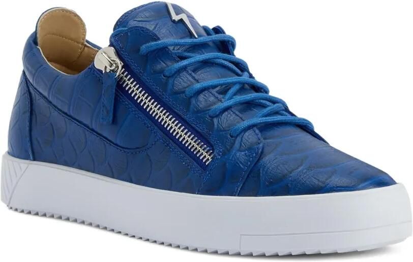 Giuseppe Zanotti Frankie sneakers met krokodillen-reliëf en rits Blauw - Foto 4