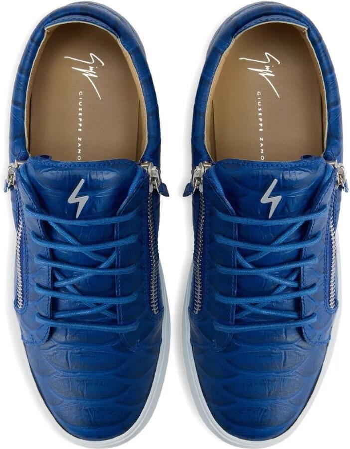 Giuseppe Zanotti Frankie sneakers met krokodillen-reliëf en rits Blauw - Foto 2