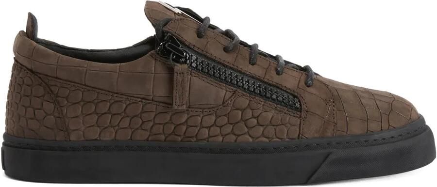 Giuseppe Zanotti Frankie sneakers met krokodillen-reliëf en rits Bruin