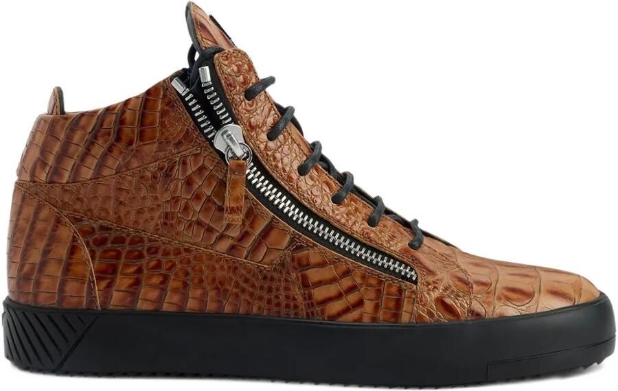 Giuseppe Zanotti Kriss sneakers met krokodillen-reliëf en rits Bruin