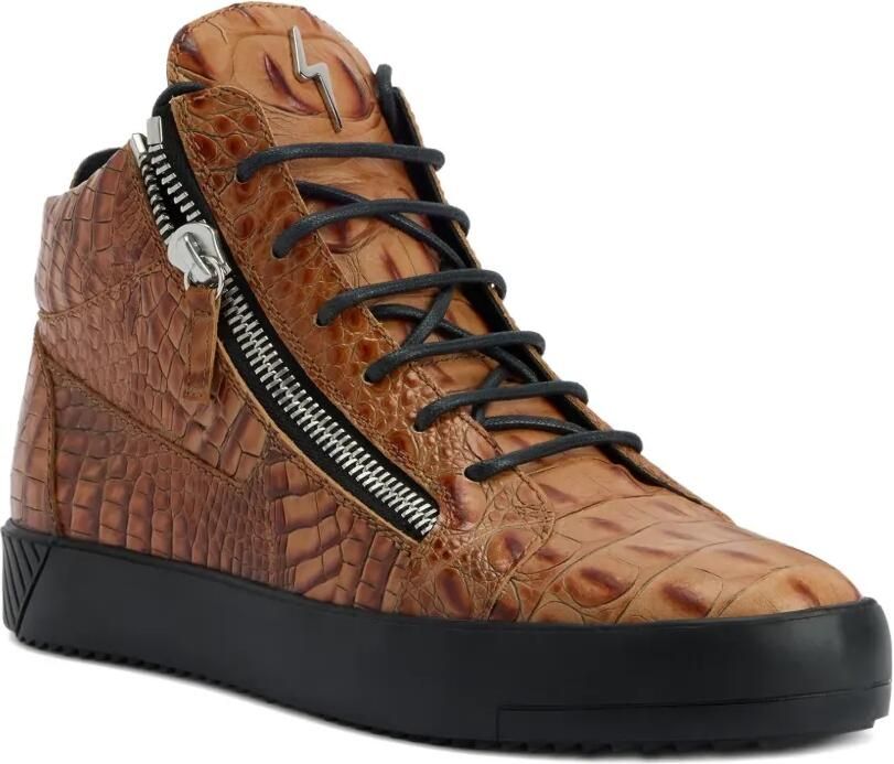 Giuseppe Zanotti Kriss sneakers met krokodillen-reliëf en rits Bruin - Foto 3