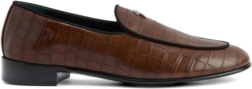 Giuseppe Zanotti Loafers met krokodillen-reliëf en logo Bruin