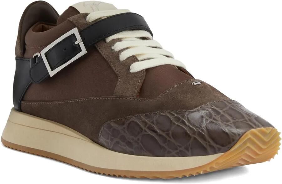 Giuseppe Zanotti Low-top sneakers met krokodillen-reliëf en gespbandje Bruin