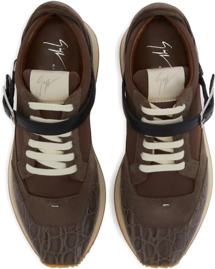 Giuseppe Zanotti Low-top sneakers met krokodillen-reliëf en gespbandje Bruin - Foto 2