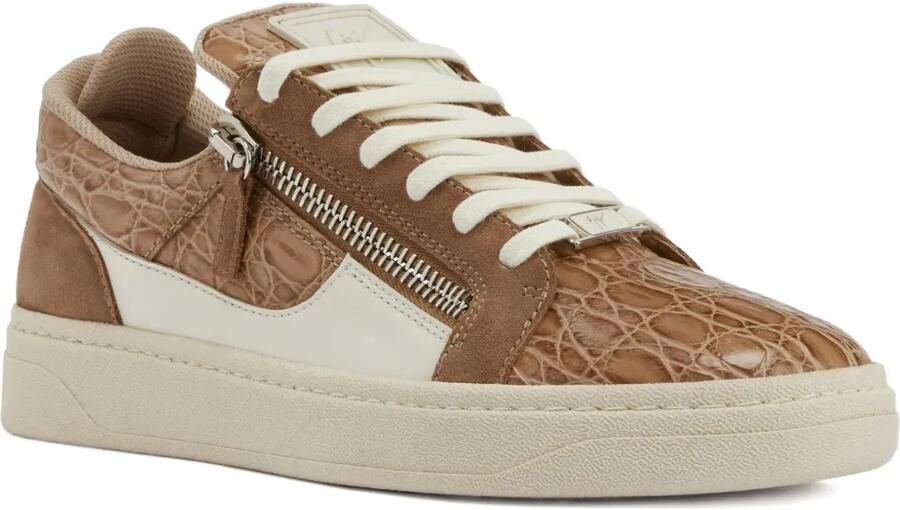 Giuseppe Zanotti Low-top sneakers met krokodillen-reliëf en rits Bruin