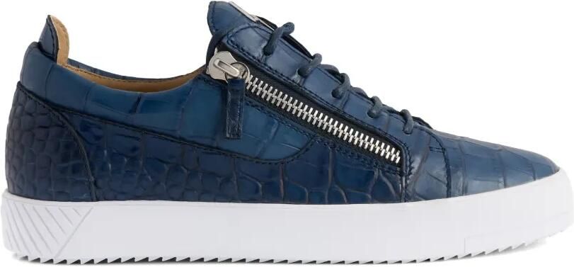 Giuseppe Zanotti Sneakers met krokodillen-reliëf en rits Blauw