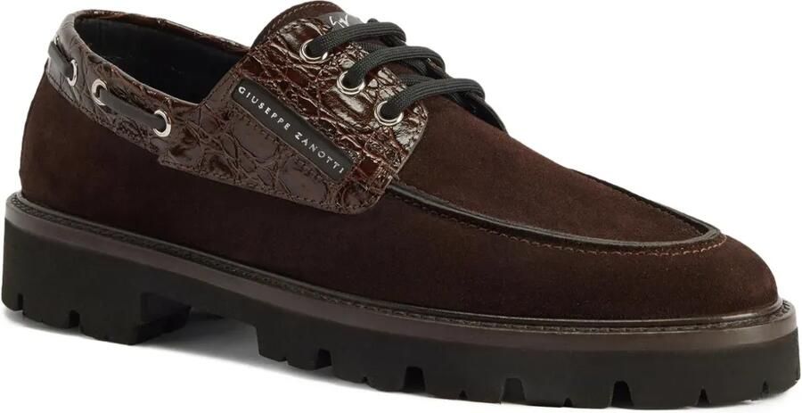 Giuseppe Zanotti Suède veterschoenen met krokodillen-reliëf Bruin