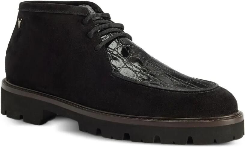 Giuseppe Zanotti Suède veterschoenen met krokodillen-reliëf Zwart