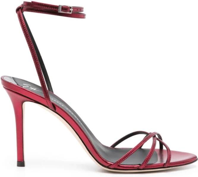 Giuseppe Zanotti 100mm metallic leren sandalen met bandjes Rood