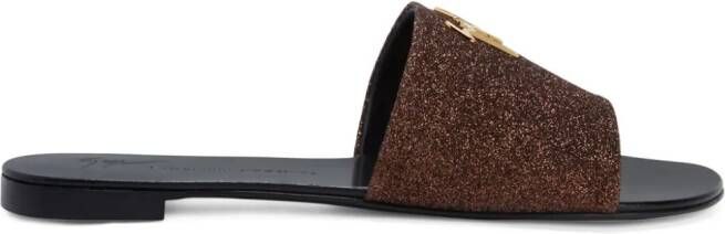 Giuseppe Zanotti Shirley slippers met glitter Bruin