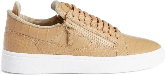 Giuseppe Zanotti Sneakers met krokodillen-reliëf Beige