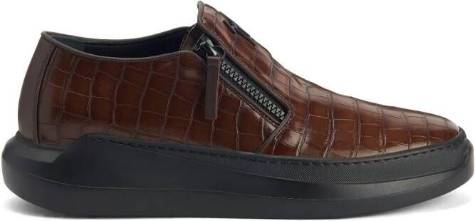 Giuseppe Zanotti Sneakers met krokodillen-reliëf Bruin