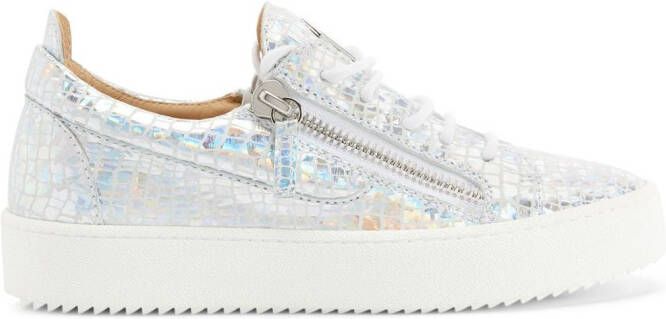 Giuseppe Zanotti Sneakers met krokodillenleer-effect Zilver