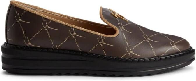 Giuseppe Zanotti Tim leren loafers met logo-reliëf Bruin