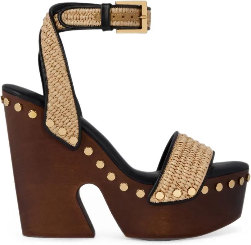 Givenchy Clog sandalen met raffia-effect en plateauzool met studs Beige