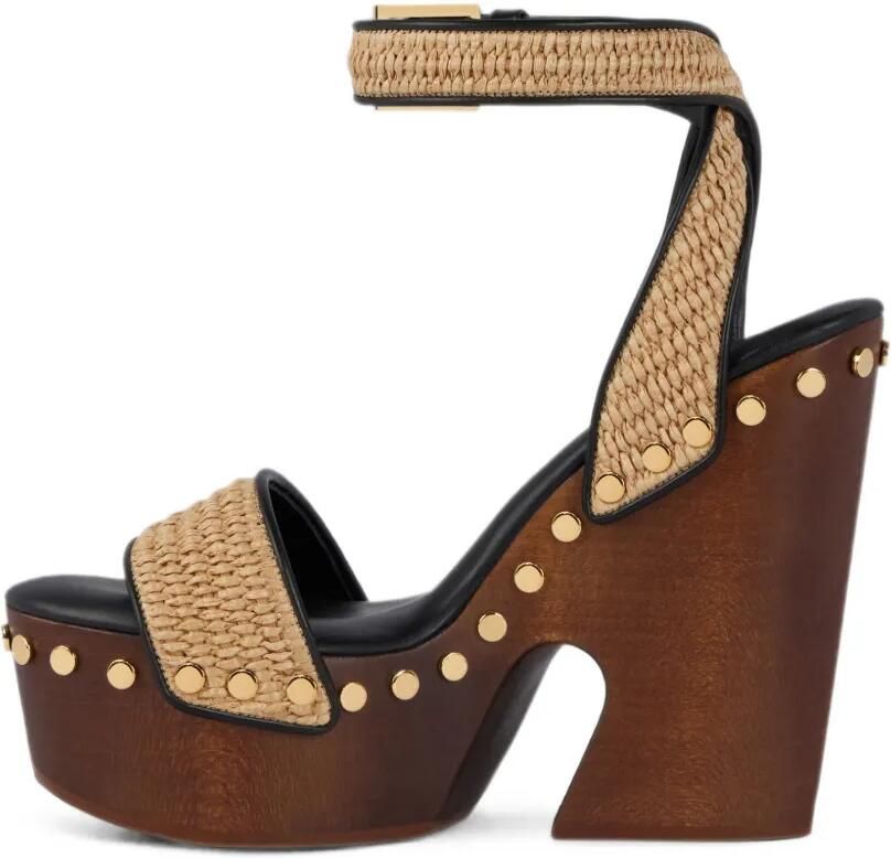 Givenchy Clog sandalen met raffia-effect en plateauzool met studs Beige - Foto 2