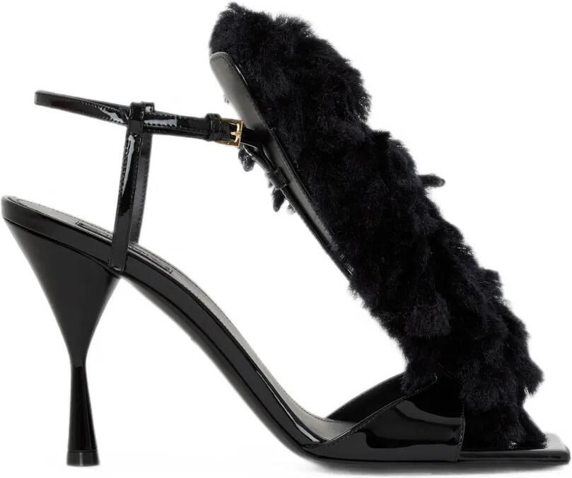Givenchy Pompom lakleren en gebreide sandalen met hak Zwart