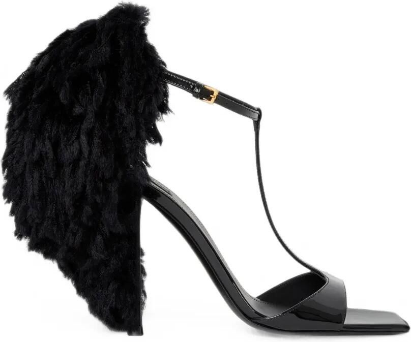 Givenchy Pompom lakleren en gebreide sandalen met hak Zwart