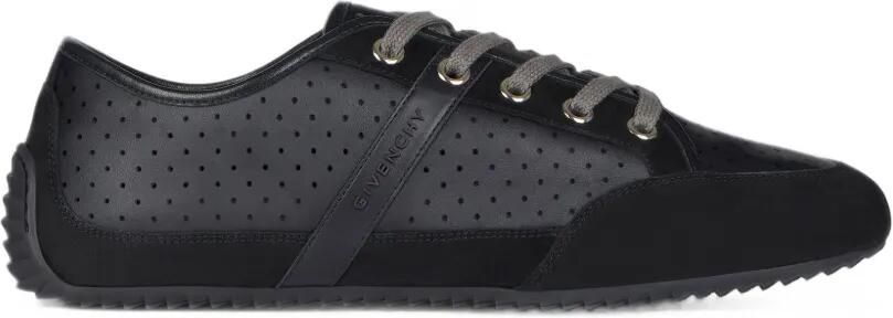 Givenchy Slim leren en suède sneakers met geperforeerde details Zwart