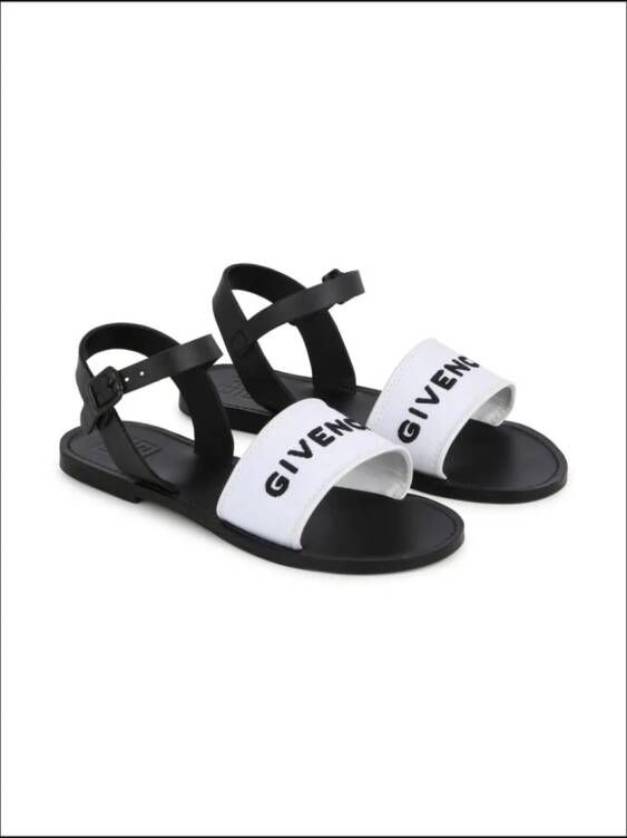 Givenchy Kids Leren sandalen met geborduurd logo Zwart