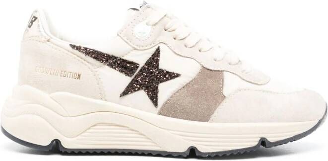 Golden Goose glitter star-patch suede sneakers Beige