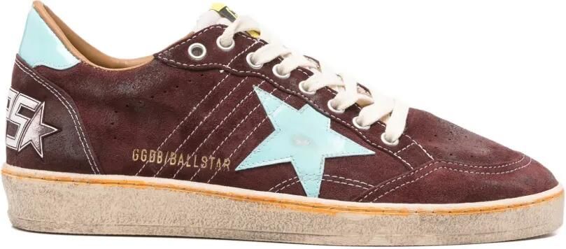 Golden Goose Ball Star sneakers in donkerrood suède met lichtblauwe ster en lipje bij de hiel Bruin