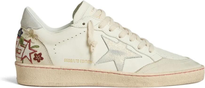 Golden Goose Ball Star sneakers van leer met suède ster en bloemenborduurwerk Beige
