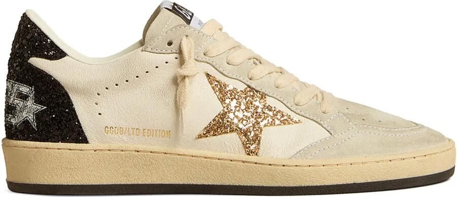Golden Goose Ball Star sneakers van nappa en suède met glitter ster en zwarte hiellus Wit