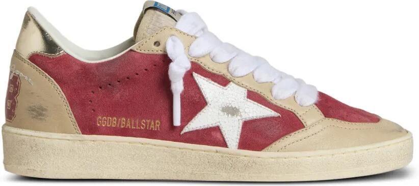 Golden Goose Ball Star sneakers van rood suède met witte gebarsten suède ster en platinum leren hielpand