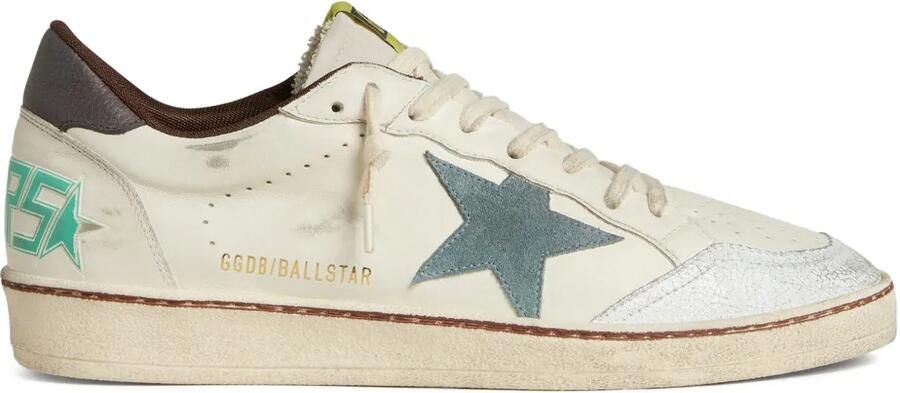 Golden Goose Ball Star sneakers van wit leer met lichtblauwe suède ster en bruine nubuck hiellus Beige