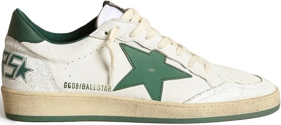 Golden Goose Ball Star sneakers van wit nappaleer met groene leren ster en hiellus