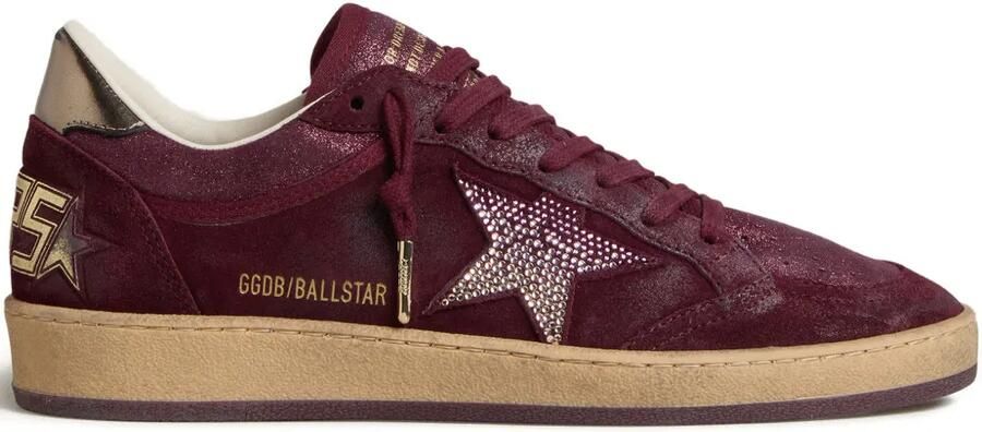 Golden Goose Ball Star suède sneakers met kristallen ster en metallic leren hiellus Rood