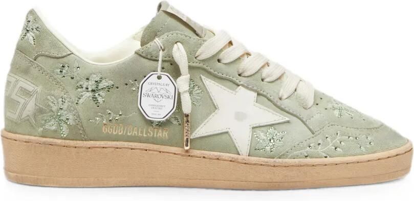 Golden Goose Ball Star suède sneakers met leren ster en geborduurde Swarovski bloemen Groen