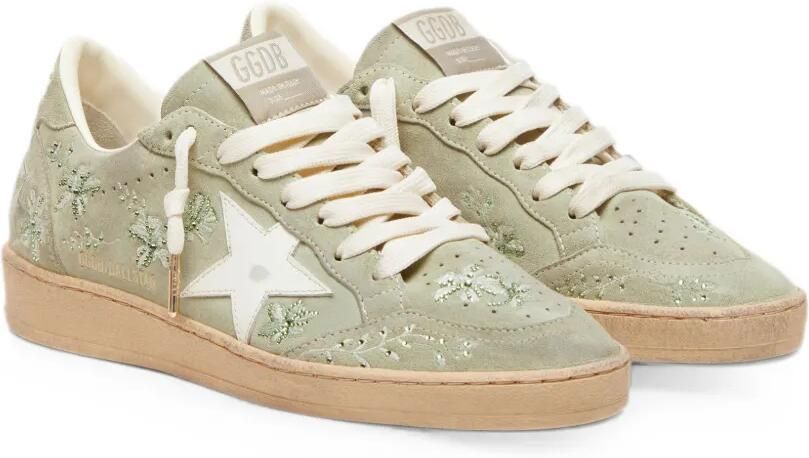 Golden Goose Ball Star suède sneakers met leren ster en geborduurde Swarovski bloemen Groen - Foto 3