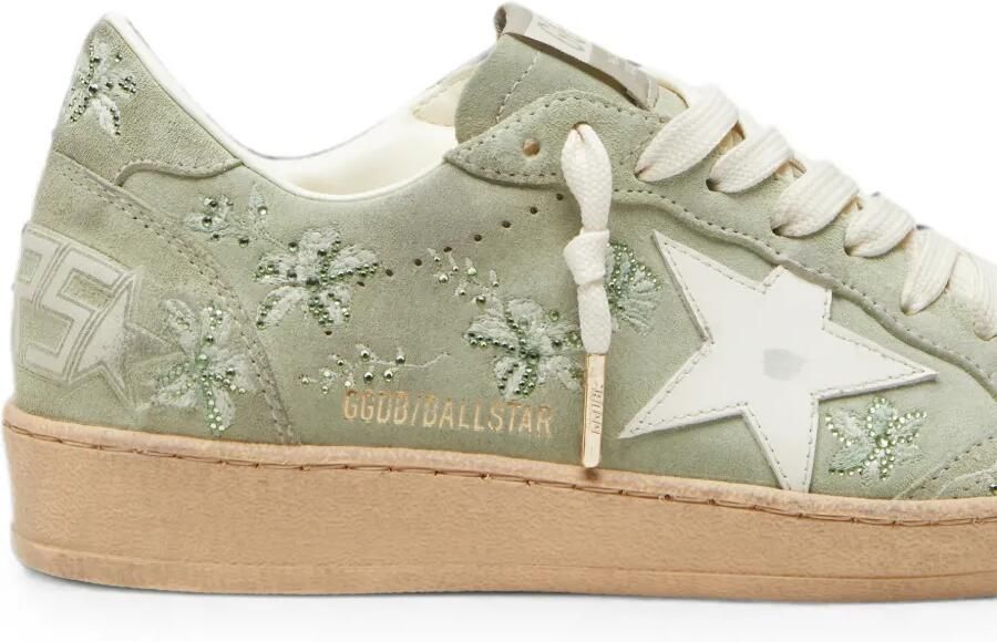 Golden Goose Ball Star suède sneakers met leren ster en geborduurde Swarovski bloemen Groen - Foto 2
