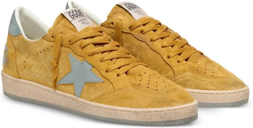 Golden Goose Ball Star suède sneakers met leren ster en lichtblauwe suède hiellus Geel - Foto 4
