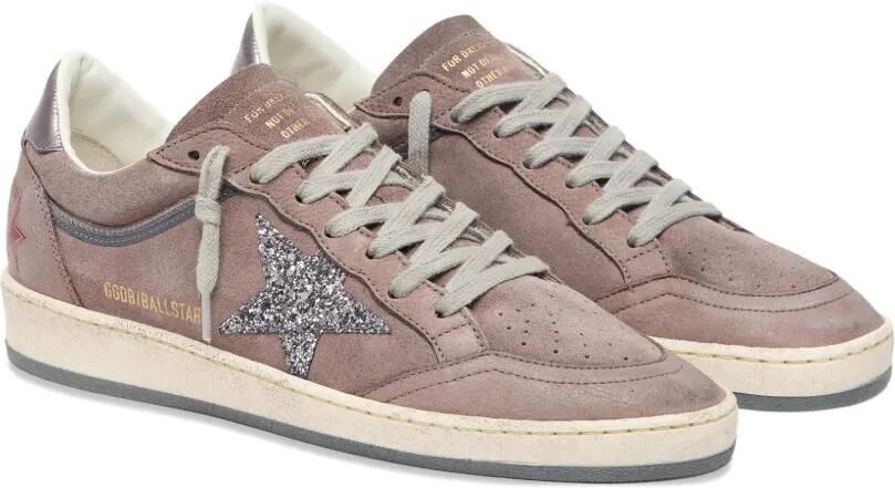 Golden Goose Ball Star suède sneakers met zilveren glitterster en gelamineerd leren hielpand Paars