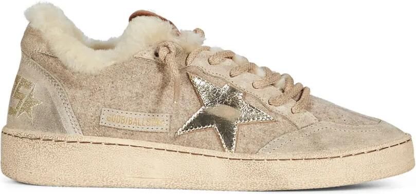 Golden Goose Ball Star wollen sneakers met gouden leren ster en witte lammy voering Beige