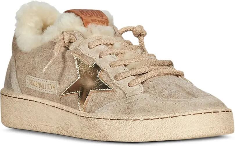 Golden Goose Ball Star wollen sneakers met gouden leren ster en witte lammy voering Beige - Foto 2