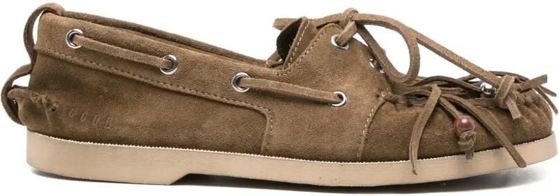 Golden Goose Cruise loafers van kaki suède met franje en veelkleurige kralen Bruin