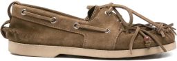 Golden Goose Cruise loafers van kaki suède met franje en veelkleurige kralen Bruin