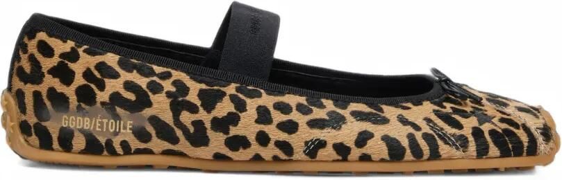 Golden Goose Étoile ballet flats in leopard-print pony skin with black embroidered star and elastic strap ballet flats Beige